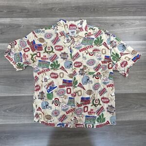 Vintage Ohio State Buckeyes Shirt Mens Large All Over Print Camp Polo Hawaiian